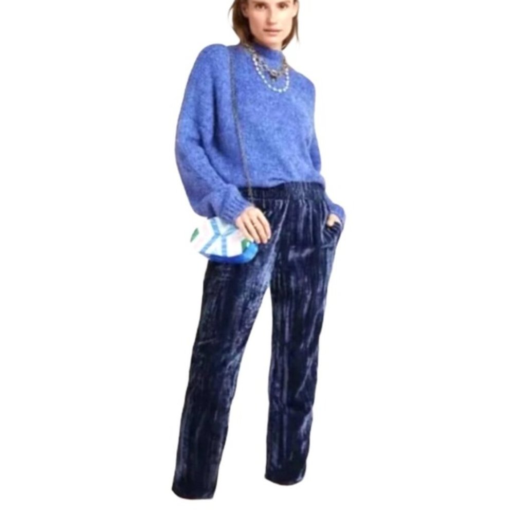 Anthropologie Tina + Jo Blue Crushed Velvet Tapered Pants, S